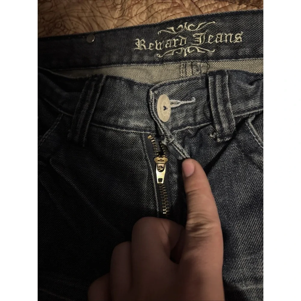 Reward Jeans Mens 32x29 Straight Fit‎ Denim Dark Wash Saw Tooth Pocket Hemmed